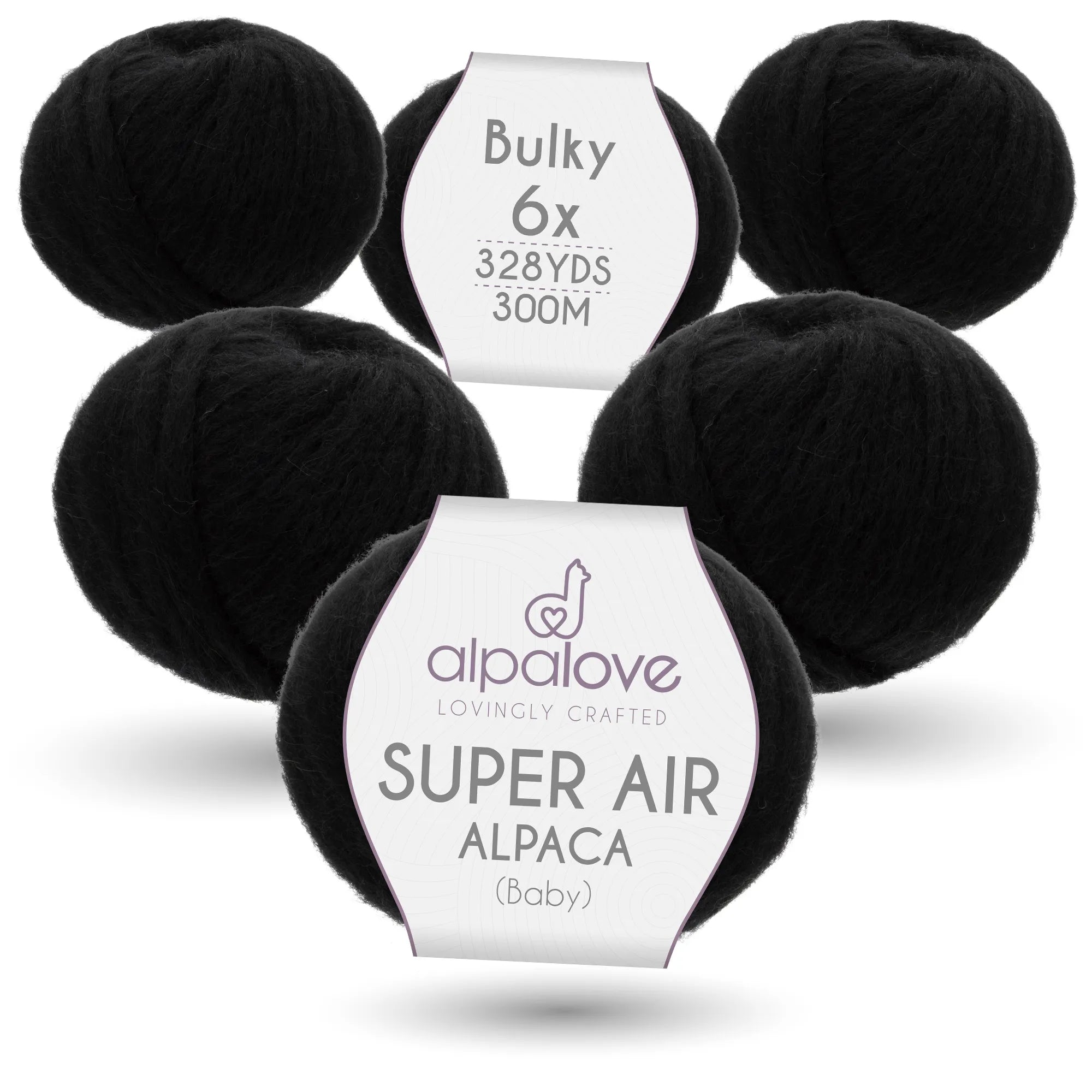 Baby Alpaca Super Air Bulky Yarn — Black | ALPALOVE®