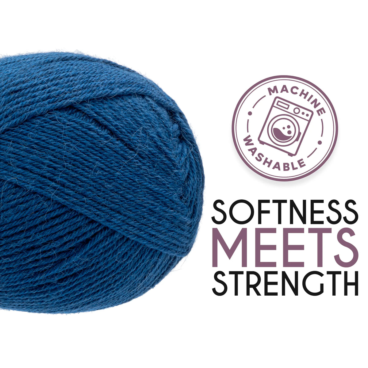 Ball of Alpalove Blue Jean sock yarn, fingering weight, 459 yd per ball