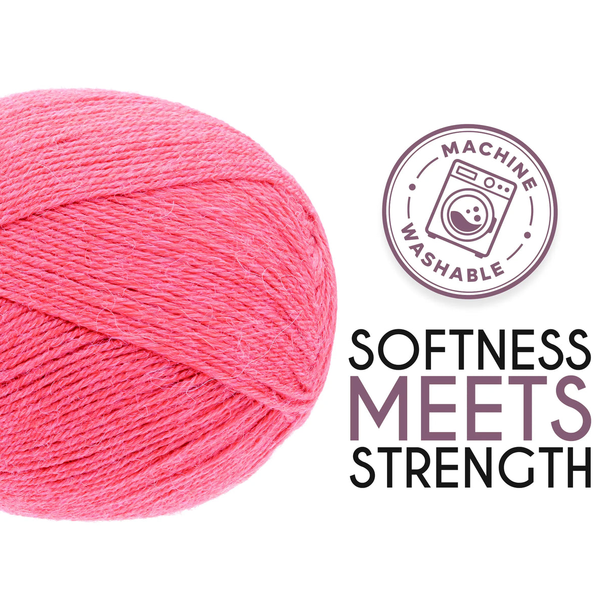 Ball of Alpalove Raspberry Cream sock yarn, fingering weight, 459 yd per ball