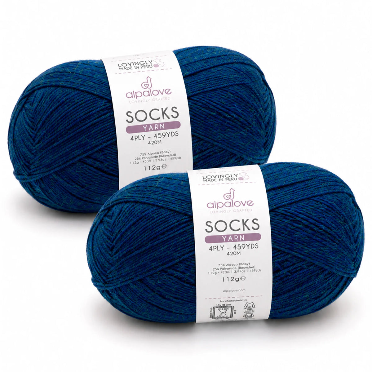 Two balls of Alpalove Deep Ocean sock yarn, 75% baby alpaca 25% recycled polyamide