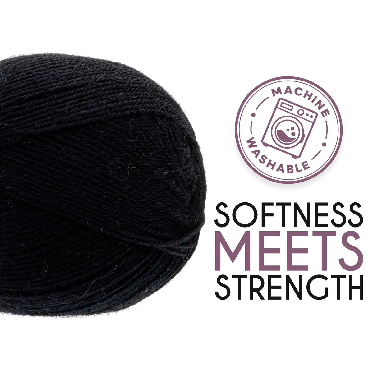 Ball of Alpalove Black sock yarn, fingering weight, 459 yd per ball