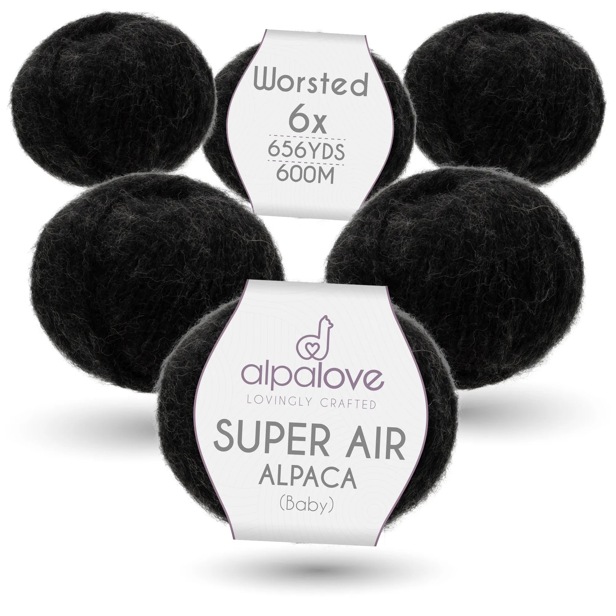 Baby Alpaca Super Air Worsted Yarn — Black | ALPALOVE®