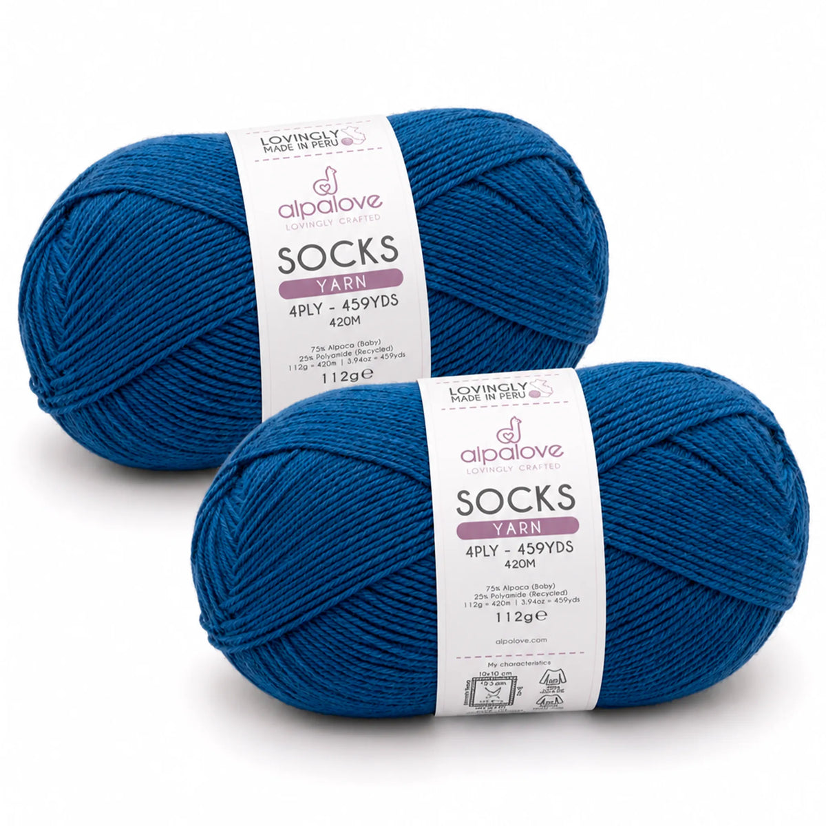 Two balls of Alpalove Blue Jean sock yarn, 75% baby alpaca 25% recycled polyamide