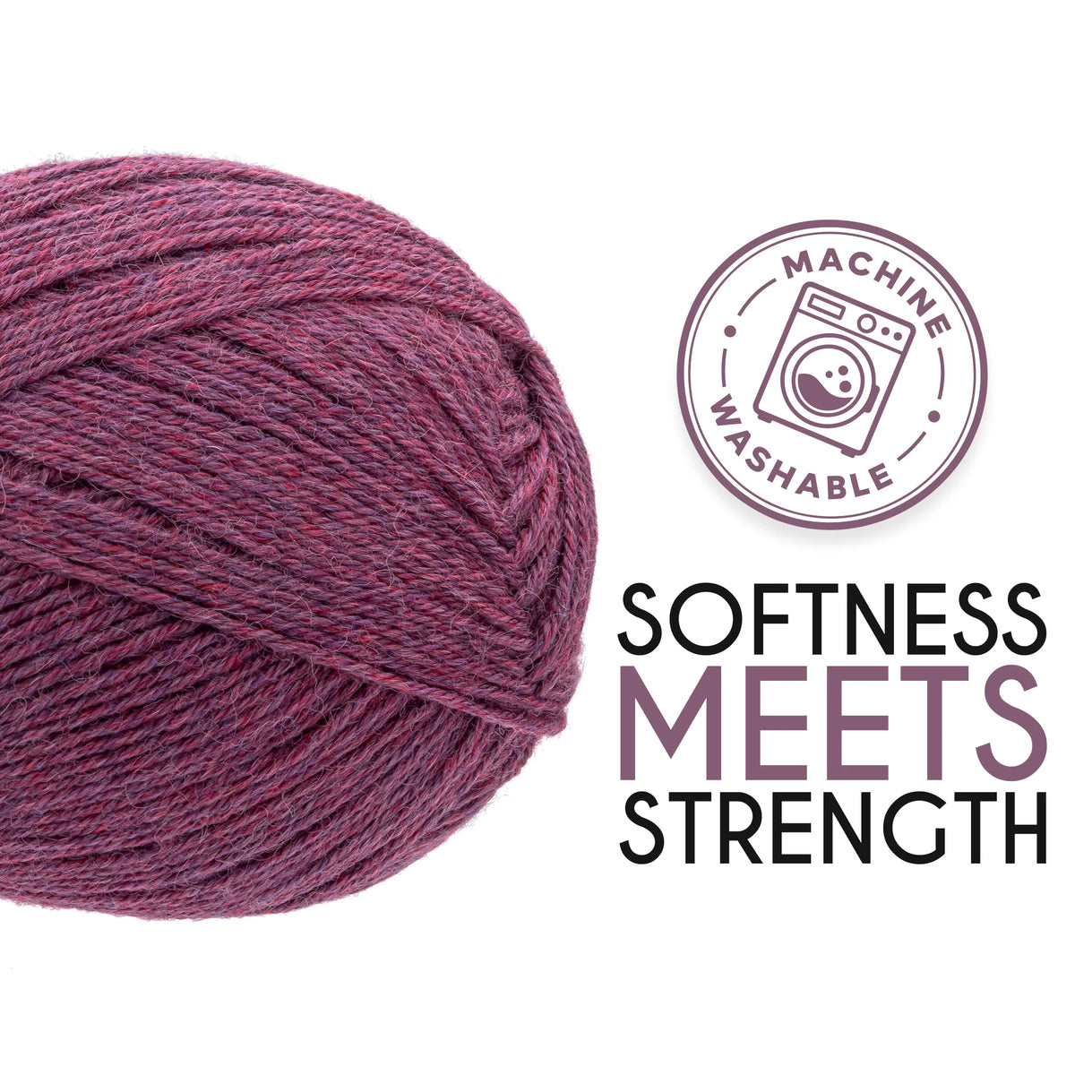 Ball of Alpalove Lila sock yarn, fingering weight, 459 yd per ball