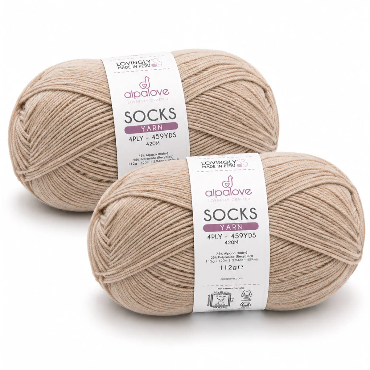 Two balls of Alpalove Brown sock yarn, 75% baby alpaca 25% recycled polyamide