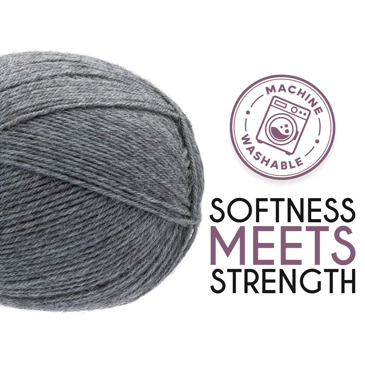 Ball of Alpalove Light Gray sock yarn, fingering weight, 459 yd per ball